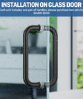 Heavy Duty Eight Inch Center To Center Shower Door Handle In Sleek Matte Black Finish Solid 304 Stainless Steel on glass door.