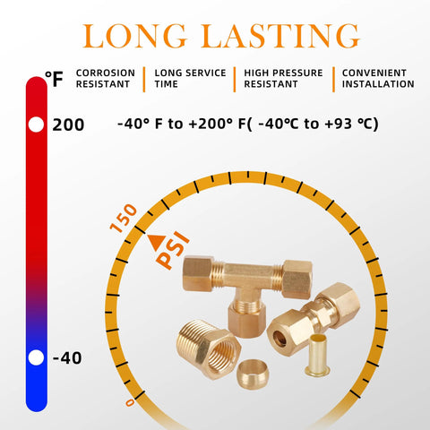 Front view of HASAOMOI 135pc brass compression tube fittings kit with 1/8–1/2 in union/tee/elbow/straight connectors for industrial use