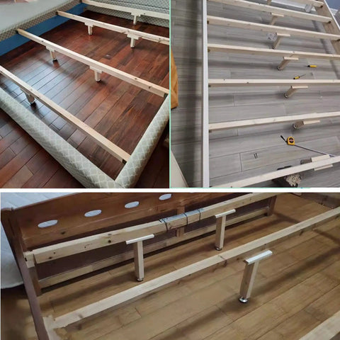 Adjustable TShaped Bed Slat Support Legs Solid Wood Table And Cabinet Feet Easy Install Durable Design shown under bed frames.