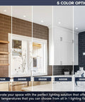 No Fuss Push N Lock Setup Trimless Recessed Lighting 2 Inch Dimmable Spotlight displaying 5 color temperature options in a kitchen setting.