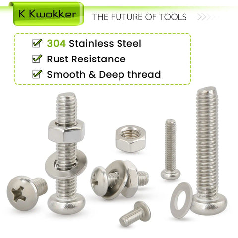Mega 1315Pcs Pan Head Phillips Machine Screws Set M2 To M5 With Nuts And Washers 304 Stainless Steel Assortment Kit