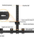 Diy Friendly Adjustable Cabinet Hardware Jig Template for Drawer Handles and Knobs Installation with ruled guide and bushings.