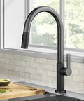 Oletto High Arc Single-Handle Pull-Down Kitchen Faucet With Spot-Free Black Stainless Finish, 360 Degree Swivel Sprayer
