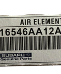 Label on a Subaru Engine Element Air Filter Genuine OEM 16546AA12A box displaying part number and barcode.