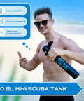 Man holding Mini Scuba Tank 0.5L Portable Diving Tank Up To 10 Minutes Pony Bottle Reusable Lung Tank 3000 PSI Max Pressure