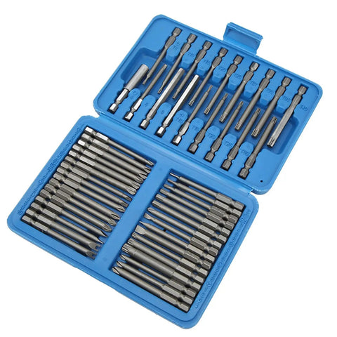 Super Cool Extra Long Security Bit Set With Magnetic Screwdriver Bits For Deep Reach Repair Jobs Including Hex Torx Star Clutch Spline And Triwing Tools To Fix Cars And Appliances, blue case