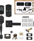 Keyless Entry Door Lock With Keypad And Handle Set, 5 In 1 Smart Deadbolt For Front Door, Auto Lock, Matte Black components