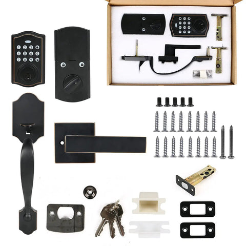 Keyless Entry Door Lock With Keypad And Handle Set, 5 In 1 Smart Deadbolt For Front Door, Auto Lock, Matte Black components