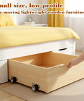 Wood drawer with 4 Piece Mini Side Mount Caster Wheels Set For Furniture And DIY Projects installed, low profile design.