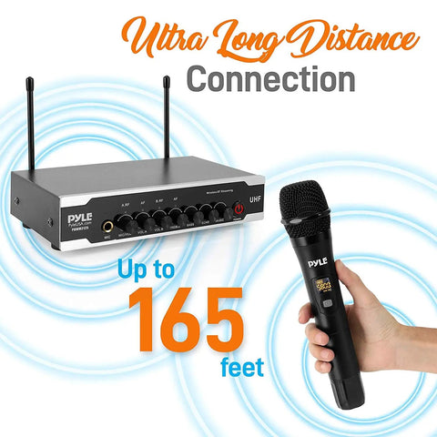 Portable UHF Wireless Microphone System With Battery Power, Dual Handheld Mics, Receiver Base, Ultra Long Distance Connection