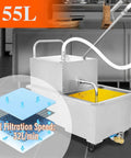Commercial Workhorse Stainless Steel Deep Fryer Oil Filter Machine 55 Gallon Mobile Filtration Cart High Flow Pump with filtration speed.