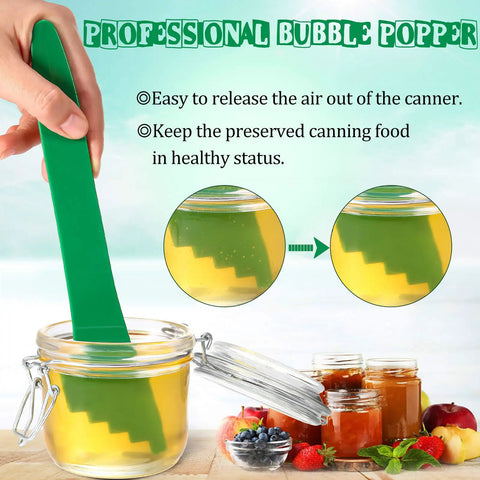 Using bubble popper from 4 Piece Canning Tools Kit With 2 Magnetic Jar Lid Lifters And 2 Bubble Remover Measurers In Dark Green