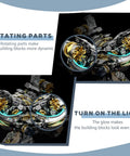 Mechanical Sea Turtle Gear Driven Model Kit With 1277 Pieces, Steampunk Ocean Animal With Moving Gears And LED Light showing rotating gears and glowing parts