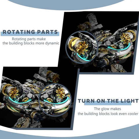 Mechanical Sea Turtle Gear Driven Model Kit With 1277 Pieces, Steampunk Ocean Animal With Moving Gears And LED Light showing rotating gears and glowing parts