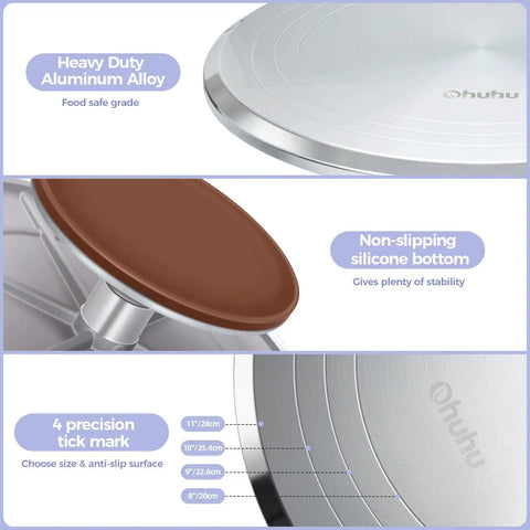 Heavy Duty Aluminum Cake Turntable With Anti Slip Surface Ohuhu 12 Inch Rotating Decorating Stand for even icing