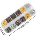 All-In-One Jewelry Making Kit Packed With 720 Pieces Of Findings Including Lobster Claw Clasps, Bead Tips, Knot Covers, Open Jump Rings, And Connectors In 12 Styles shown in a plastic case