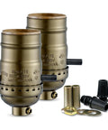 Heavy Duty Push On Off Light Socket With Medium Screw Base For Floor And Table Lamps Delivering No Sweat Operation And Rugged Antique Brass Housing UL Listed Twin Pack with mounting hardware.