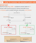 Diagram showing measurements for 15 Inch Soft Close Undermount Drawer Slides Full Extension 80 Lb Heavy Duty Concealed Rails.