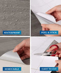 Gray Wood Grain Contact Paper 24x200 Self Adhesive Peel And Stick For Cabinets showing waterproof, peel & stick, removable, easy to cut features.