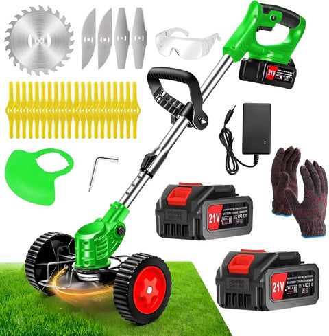 Compact 21V Cordless Weed Wacker With 3 In 1 Trimmer System and accessories on grass