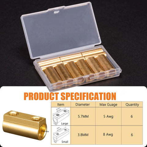 Heavy Duty Wire Connectors Kit With Heat Shrink Tubing 12 Pcs Terminals For 16-8 AWG And 8-6 AWG Brass Copper with case