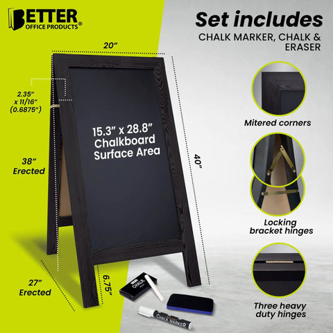 Double Sided Magnetic A Frame Chalkboard Sign Extra Large 20 By 40 Inch Sandwich Board with accessories shown.