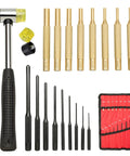 Pin Punch Set 20Pcs With Steel And Brass Pin Punches Hammer Storage Pouch And Red Tool Bag Workhorse Kit For Automotive Furniture And DIY Projects