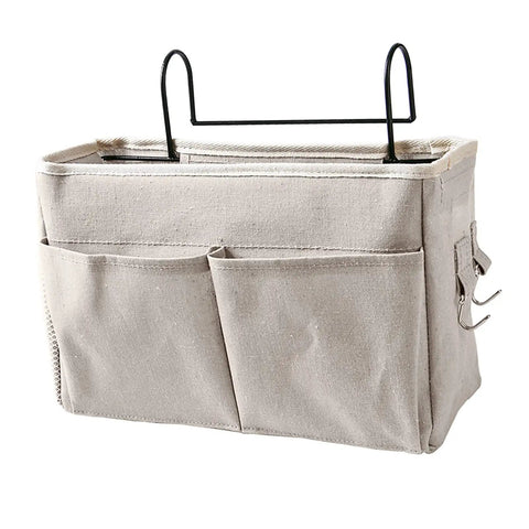 Cotton Linen Nightstand Hanging Bag With Metal Bracket And Multiple Pockets For Bunk Beds Dorm Rooms Kitchen Cabinets And Wardrobes
