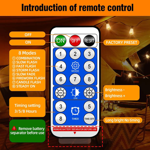 Remote control for 25Ft Solar String Lights Outdoor With Remote And Timer, Waterproof G40 LED Bulbs, Solar Powered Patio Lights