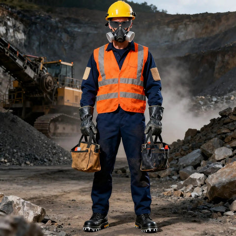 Premium Welding Safety Goggles With Impact Resistant Anti Splash Dark Green Tinted Lenses, worker in safety gear at construction site.