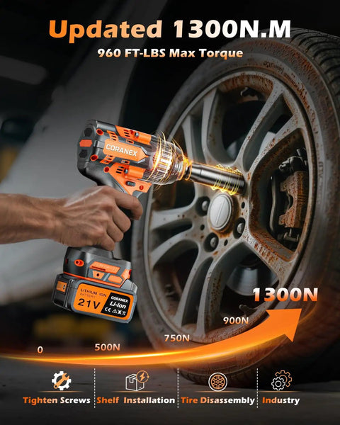 Half Inch Cordless Impact Wrench 1300 Nm High Torque Brushless Beast With Dual 4Ah Batteries loosening car wheel lug nut