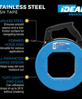 Stainless Steel Fish Tape 240 Feet With Formed Hook And Tuff-Grip Pro Case, Non-Oily Finish, Heavy-Duty Electrical Pulling Tool diagram