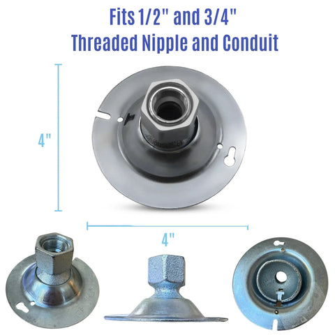 Round Swivel Fixture Hanger Cover For Electrical Boxes Fits 1/2 Inch And 3/4 Inch Threaded Nipples And Conduit, 4 Inch View