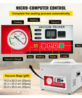 Control panel of Commercial Chamber Vacuum Sealer Heavy Duty Food Packing Machine displaying vacuum gauge and buttons.