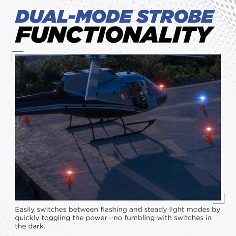 Helicopter on landing pad with Tough As Nails Emergency Medivac Landing Zone Light Kit with waterproof LED strobe markers.