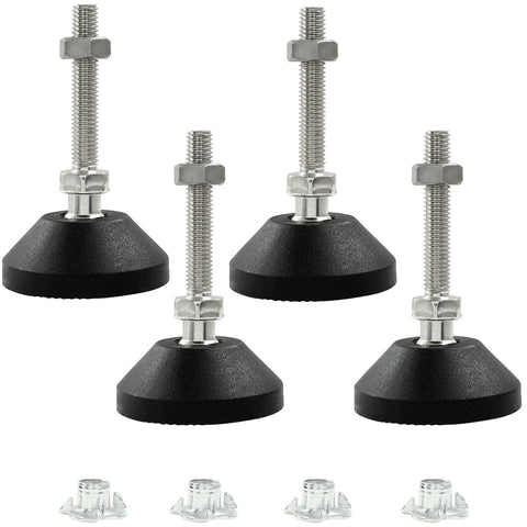 Heavy Duty M8 Thread Leveling Feet Four Pack Featuring A Wide Fifty Millimeter Base And Badass Eighty Millimeter Height. Four leveling feet with metal threads.