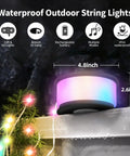 Two Pack Rechargeable Camping String Lights 32.8ft With 19 Lighting Modes shown lit up on a surface outdoors with measurements marked