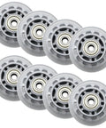 64mm Inline Skate Wheels with ABEC 7 Bearings, 82A Durometer, clear polyurethane, eight pack, front view