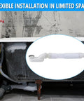 Low Profile One And A Half Inch P Trap Tub Drain Kit With Flexible Freestanding Bath Drain installed in tight space