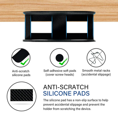 Prime Desk Real Estate Saver This Under Desk Laptop Mount Is Crafted From Solid Steel with anti-scratch silicone pads and soft pads for secure use.