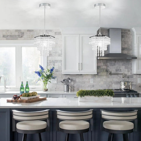 Modern 3 Tier Crystal Chandelier Mini Chandelier Flush Mount Ceiling Light Fixture Hexagon Hanging Pendant Lights For Dining Room Kitchen Hallway Bathroom Chrome Finish E26 Compatible Shines Bright in a kitchen.