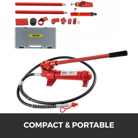 6 Ton Porta Power Kit With 1.2m Oil Hose Hydraulic Jack Ram For Auto Body Frame Repair And Restoration, components shown