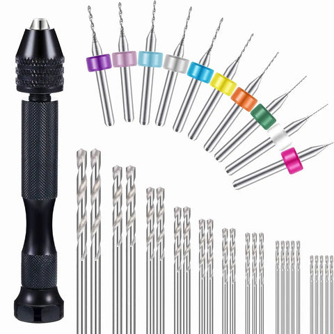 36 Piece Hand Drill Set With Pin Vise And Mini Twist Drills For Craft Carving DIY Projects 0.3 To 1.2 mm PCB Drills Compact Portable Kit For Makers And DIYers