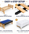 Easy setup steps for Game Changing College Dorm Bed Expansion Kit To Convert Twin Xl To 48 Inch Wide Mattress Base.