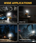 6000 Lumen 40W LED Work Light Cordless Jobsite Flood Light With Dual USB A Charging Ports Built For 20V Max Batteries used in various locations for garage, power cut, camping, emergency lighting