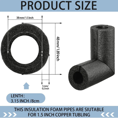 Top Shelf Foam Pipe Insulation Sleeves With Elbow Fittings For Hot And Cold Water Lines Thermal Wrap To Keep Those Pipes Cozy 16 Piece Set dimensions showcased.