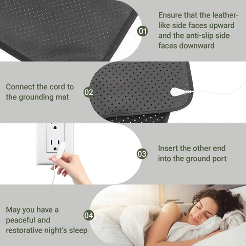 Steps to use Bed Grounding Mat Kit For Better Sleep And Stress Relief, Queen Size Grounding Mattress Pad With Included Cord, cozy PU leather