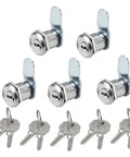 Cam Lock Set For Drawer And Cabinet, 13/16 Inch Cylinder, Fits Up To Half Inch Panel Thickness, Zinc Alloy Chrome Plated, Keyed Alike, 5 Pack