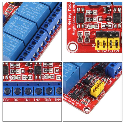 Four Channel 12V Relay Module With Opto Isolation And High And Low Level Trigger Independent Relays for Arduino Raspberry Pi