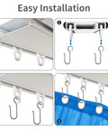Heavy Duty Pulley And S Hook Set For Double Curtain Track Ceiling Mounted Upgraded White Rail System For Bedroom, Office, Study, Outdoor Courtyard And RV 48 Piece Set, white plastic pulley and metal S hooks on ceiling track